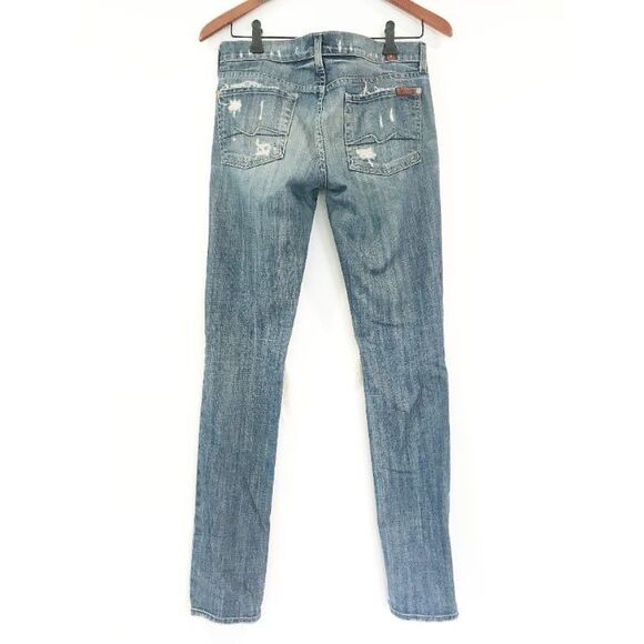 7 For All Mankind Roxanne Distressed Skinny Jeans Medium Light Wash Size 27 - Picture 6 of 9
